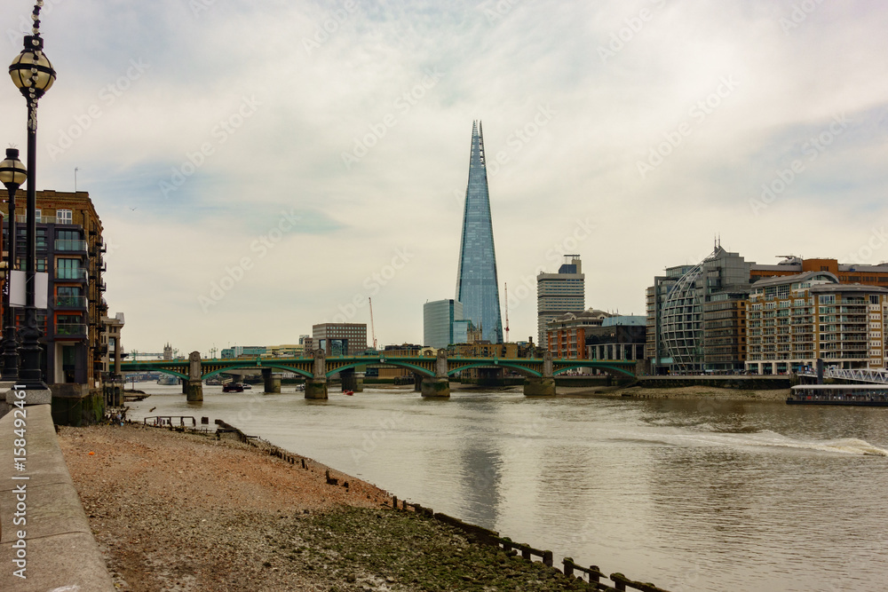 View of Southwark Bridge along the River Thames in London