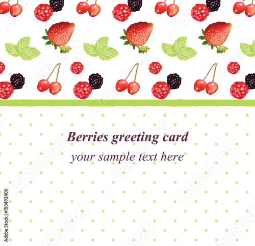 Vector mixed cherry and berry retro style card. Vintage Design for tea, natural cosmetics, beauty store, dessert menu, organic health care products, perfume, aromatherapy. Place for text