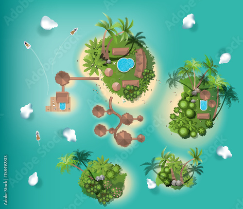 islands top view,  travel, with tree top , resort, interior design,  for landscape vector illustration