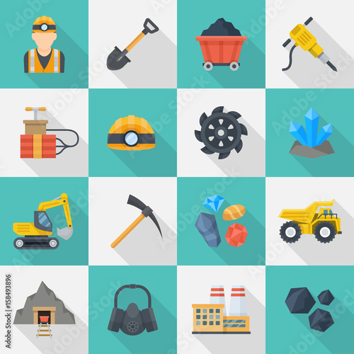 Minig industry icon cartoon set
