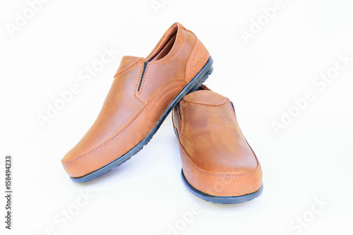 Brown leather men shoes on white background