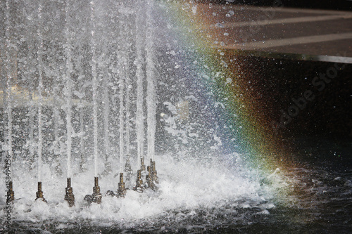 SAINT-PETERSBURG, RUSSIA. Complex of singing fountains at Moscow Square in sunny day.