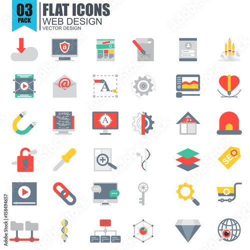 Simple set of web development flat icons