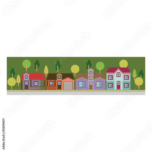 colorful silhouette of landscape with country neighboring houses vector illustration