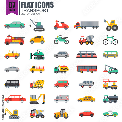 Fotografie, Obraz Simple set of transport flat icons
