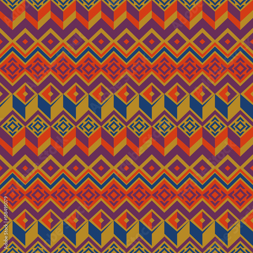 Vector seamless ethnic pattern. Tribal seamless texture. Vintage ethnic seamless backdrop. Boho style. Mustard, orange and blue colors.