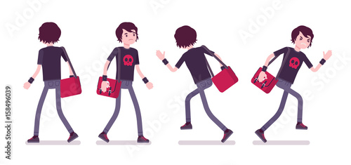 Emo boy in walking and running pose