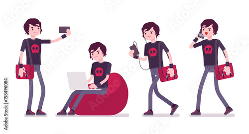 Emo boy with different gadgets