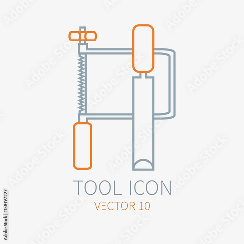 Line working color jig saw with chisel for construction building and home repair icon. Vector illustration. Element for design. Hand work tool. Industrial cartoon style. Pictogram. Service. Equipment.