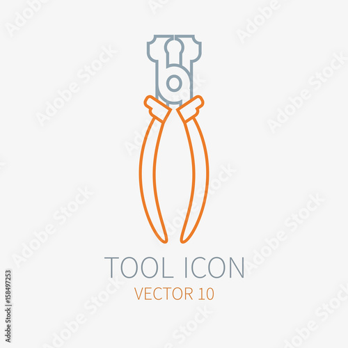 Line working color nippers for construction, building and home repair icon. Vector illustration. Element for design. Hand work tool. Industrial cartoon style. Simple. Pictogram. Service. Equipment.