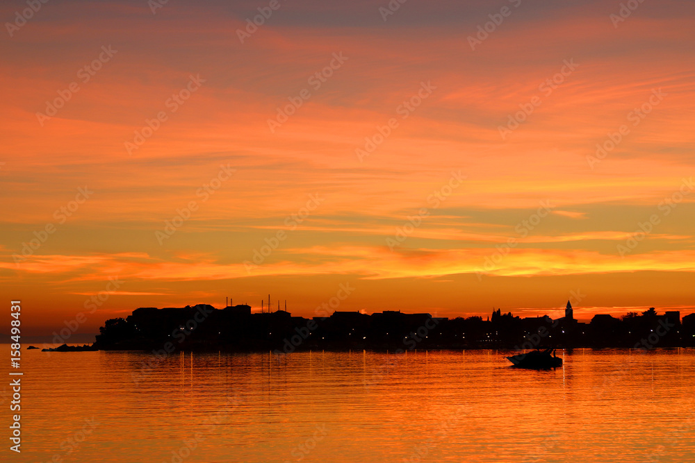 Sunset in small coastal town Stobrec near Split, Croatia.
