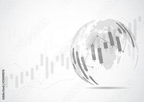 Candlestick stock exchange chart market investment trading with world map, Business graph. trend of graph design. Vector Illustration