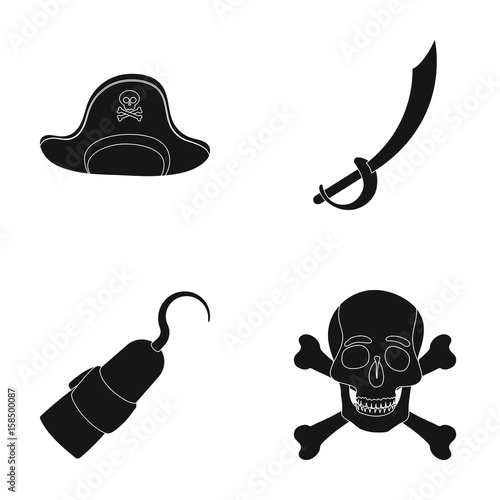 Pirate, bandit, cap, hook .Pirates set collection icons in black style vector symbol stock illustration web.