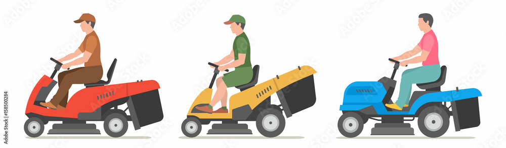 Man on tractor lawnmower