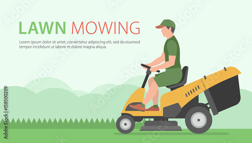Man mowing the lawn with yellow Tractor LawnMower
