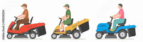 Man on tractor lawnmower