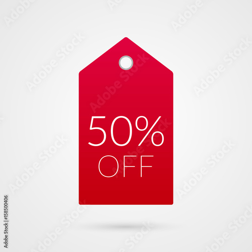 50 percent off shopping tag icon. Red and white isolated discount symbol. Illustration sign for sale, advertisement, marketing project