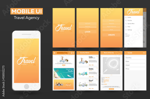 Mobile app Travel agency Material Design UI, UX, GUI. Responsive website.