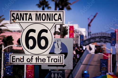 Iconic Route 66 End of Trail Sign at Santa Monica Pier