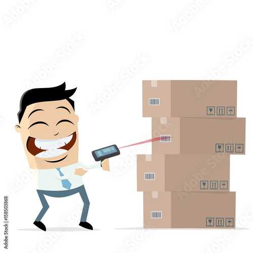 businessman with inventory boxes and pda