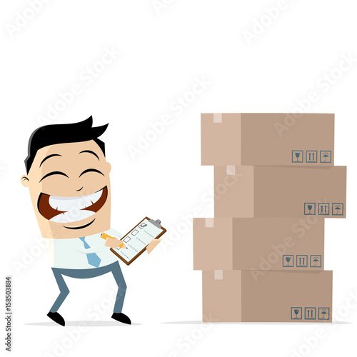 businessman with inventory boxes and checklist