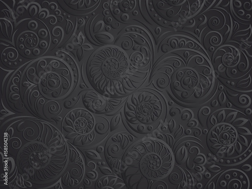 Black floral pattern for coloring book in doodle style