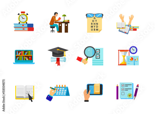 Preparing for exam icon set