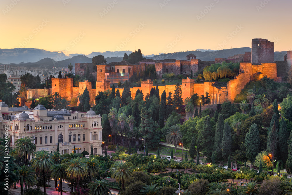 Aerial View of Malaga in the Evening, Malaga, Andalusia, Spain