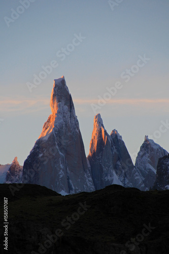 Cerro Torre mountainline at sunset, Los Glaciares National Park, El  Challten, Patagonia, Argentina Stock Photo | Adobe Stock