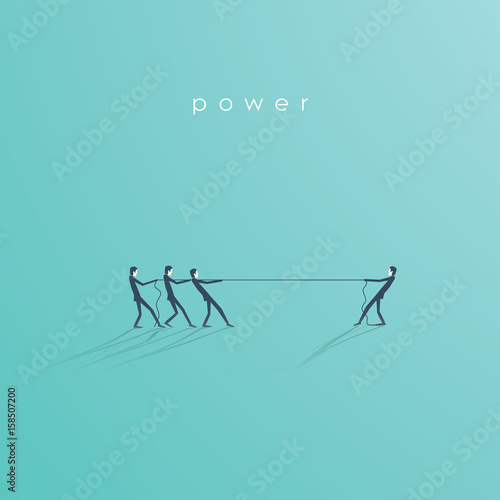 Business tug of war concept vector illustration with one businessman against many. Symbol of leadership, individual strength, power and superiority.