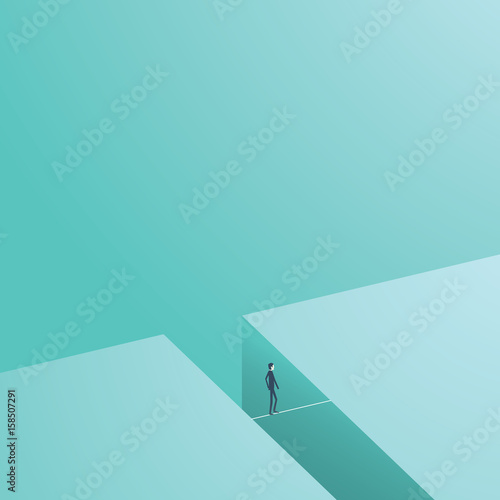 Business risk and challenge concept vector illustration. Businesmsan walking on tightrope as symbol of courage.