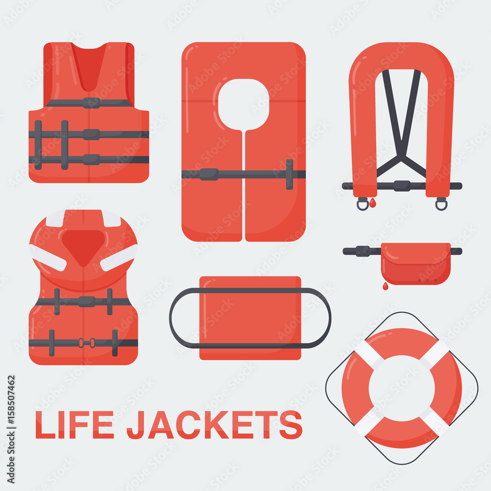 Life jacket vector flat set