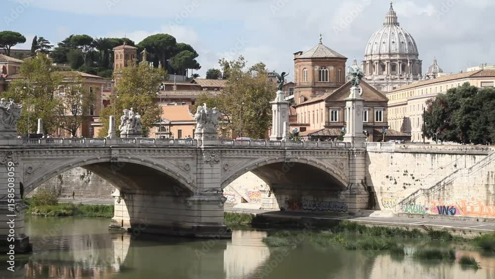 Rome, cupola of Vatican and bridge over Tiber river, cityscape Rome, cupola of Vatican and bridge over Tiber river, cityscape