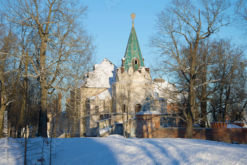 View of the ruins of the Refectory Chamber of the Fedorovsky town in Tsarskoe Selo on a February day. Saint-Petersburg, Russia photo