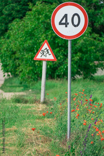 Rural road with road signs / Country road with road signs