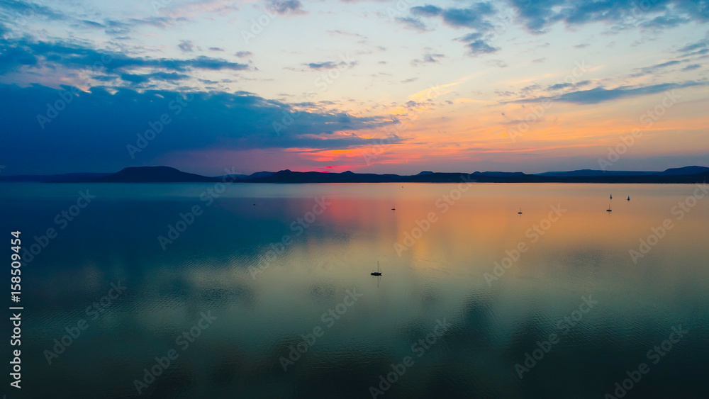 Aeriaal view, Lake Balaton in the sunset