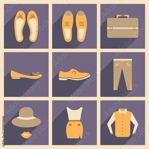 Modern flat icons vector collection with shadow fashion
