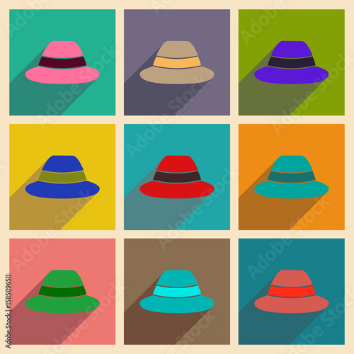 Modern flat icons vector collection with shadow hat hipster