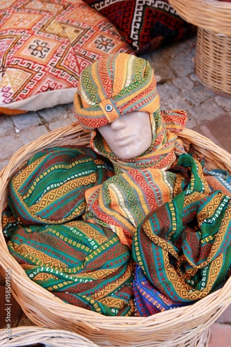 A mannequin head wearing a hat for sale at the local bazaar in fethiye, turkey, 2017