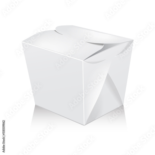 Closed white blank wok box mockup. Vector 3d packaging. Carton box for asian or chinese take away food paper bag