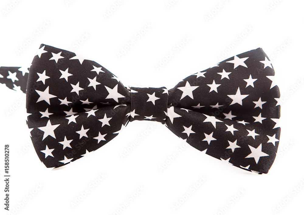 black bow tie with white stars on white background, nice for party, new year black bow tie with white stars on white background, nice for party, new year