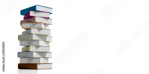 Books stacked on white background. 3d illustration