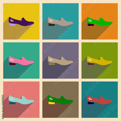 Concept of flat icons with long shadow heeled shoes