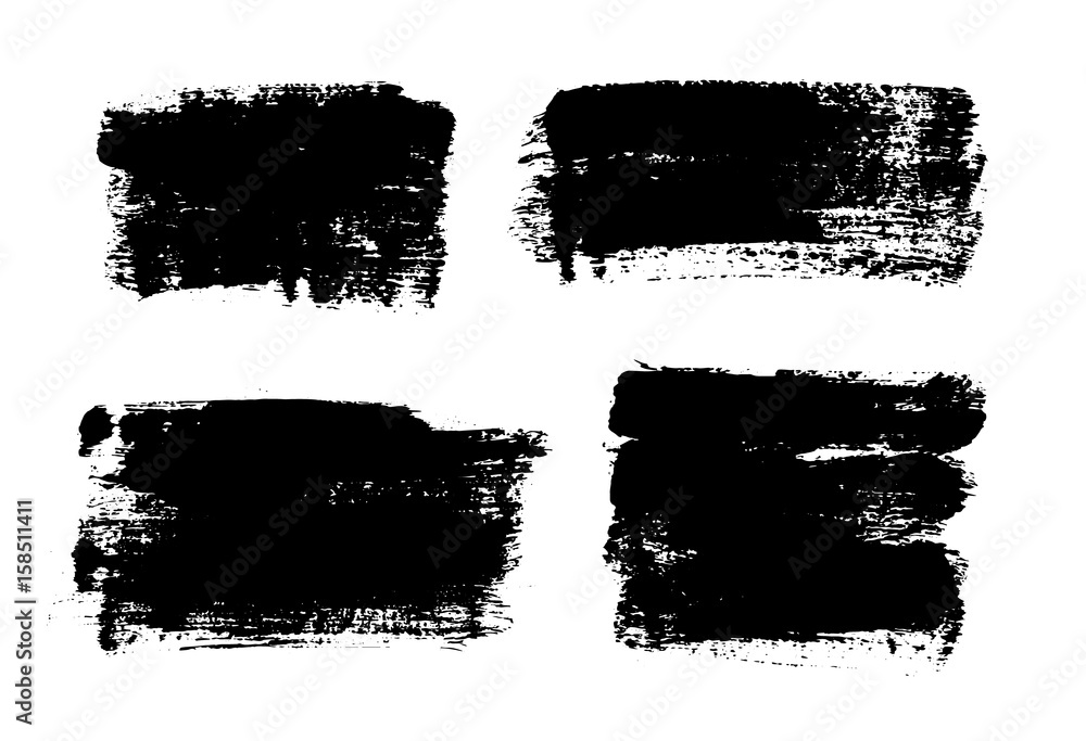 Set of black paint, ink brush strokes, brushes, lines. Dirty artistic design elements, boxes, frames for text.