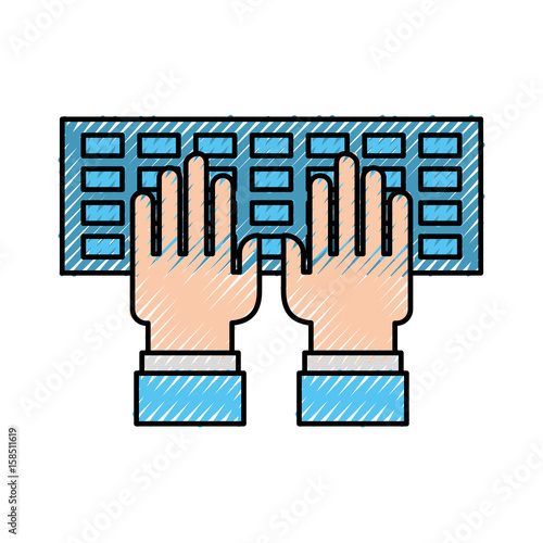 computer keyboard with hands user vector illustration design