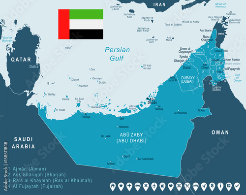 United Arab Emirates - map and flag     illustration