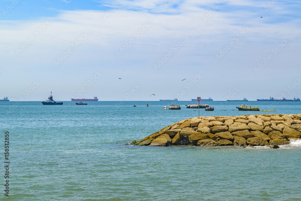 Breakwater at La Libertad Beach, Ecuador