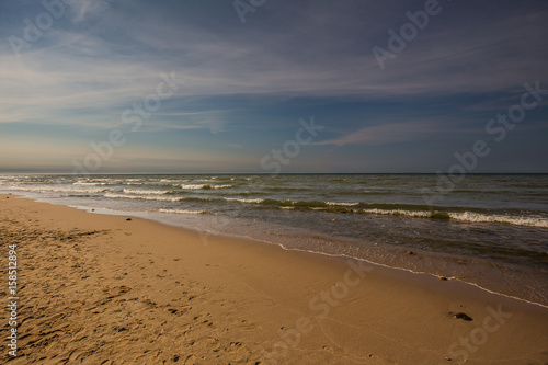 Foggy sunrise over the Baltic sea in Jastrzebia Gora photo