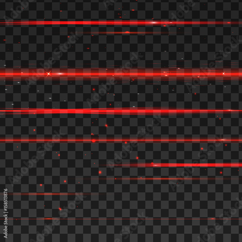 Abstract red laser beams. Isolated on transparent black background. Vector illustration