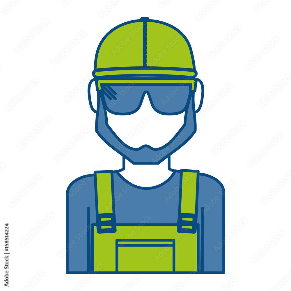 construction worker with safety goggles and helemt icon over white background colorful design vector illustration